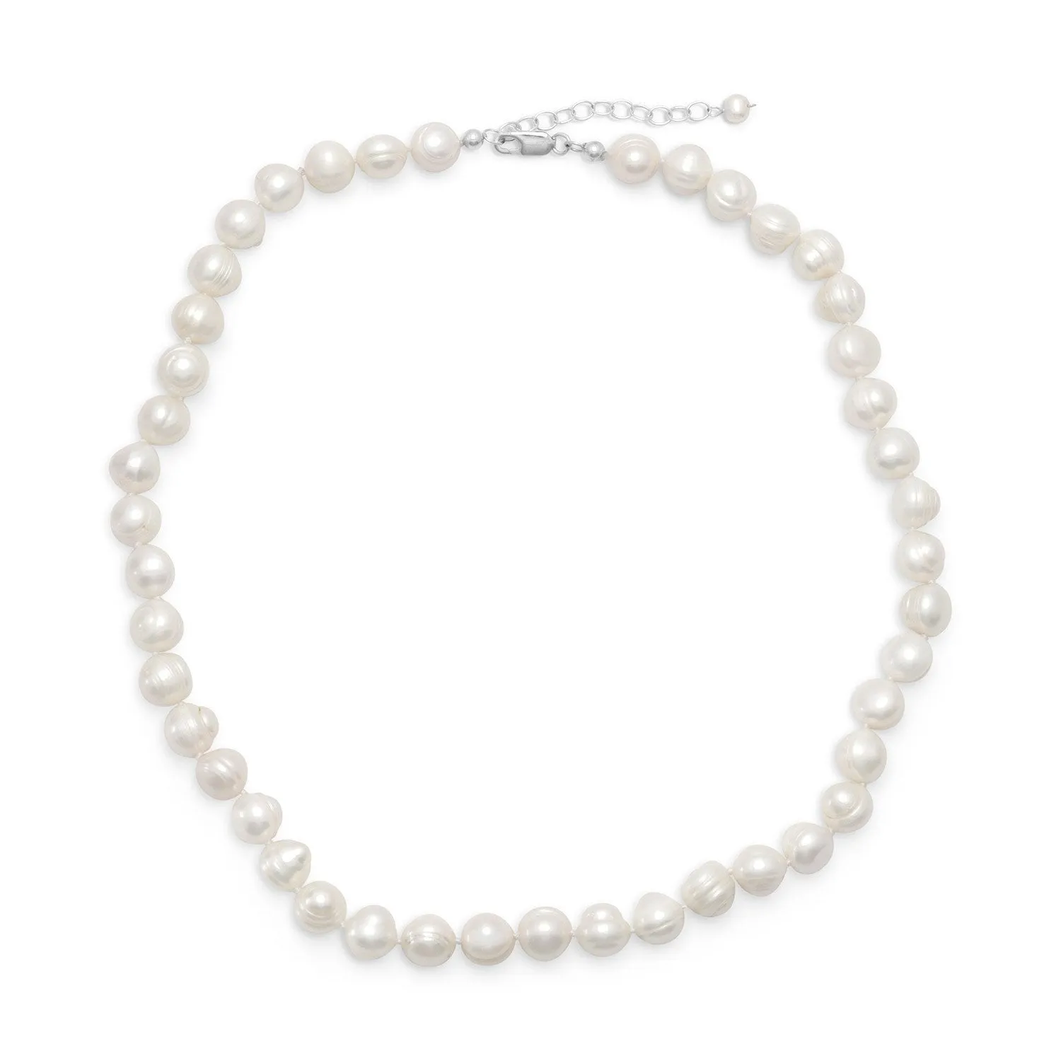 18" 2" Extension White Cultured Freshwater Pearl Necklace