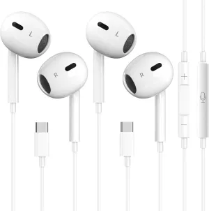 2 Pack-USB C Headphones for iPhone 15/16, Type C Earbuds Wired Earbuds with Microphone & Remote Control Noise Cancelling Earphones, Compatible with iPhone 15/16 Pro Max, iPad Pro, Most USB C Jack