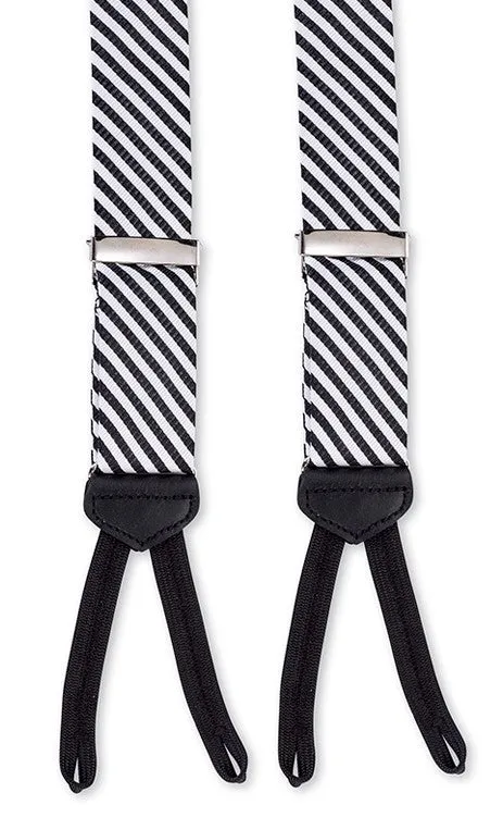 Black and White Striped Silk Suspenders - E2542