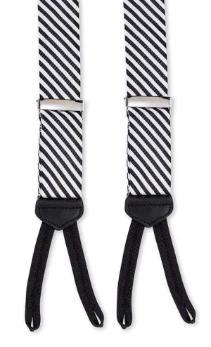 Black and White Striped Silk Suspenders - E2542