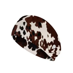 Gomyblomy Brown Cow Print Wide Headband for Women Non Slip Head Bands with Buttons Soft Turban Head Wraps Hair Accessories High Elastic Nurse Headbands Ear Protection