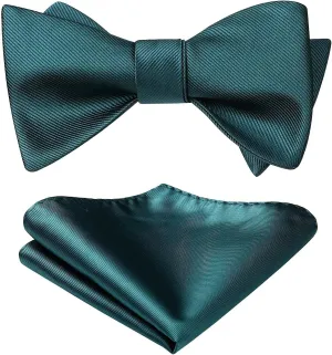 HISDERN Bow Ties for Men Solid Color Self Tie Bow Tie Pocket Square Set Classic Formal Satin Bowties for Tuxedo Wedding Party