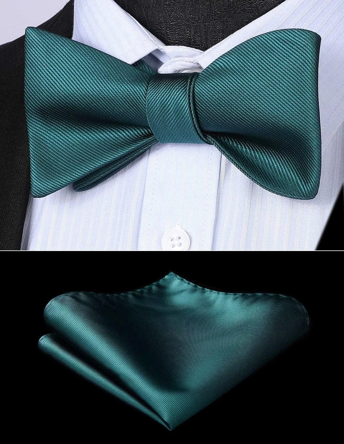 HISDERN Bow Ties for Men Solid Color Self Tie Bow Tie Pocket Square Set Classic Formal Satin Bowties for Tuxedo Wedding Party
