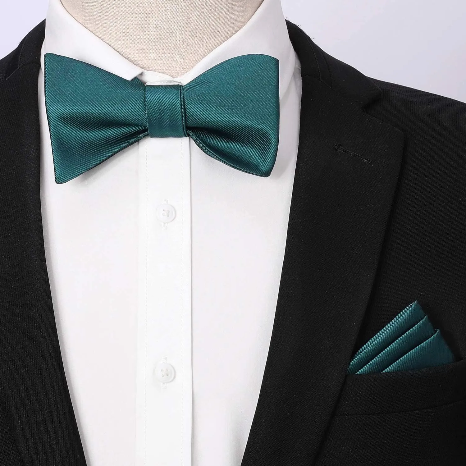 HISDERN Bow Ties for Men Solid Color Self Tie Bow Tie Pocket Square Set Classic Formal Satin Bowties for Tuxedo Wedding Party