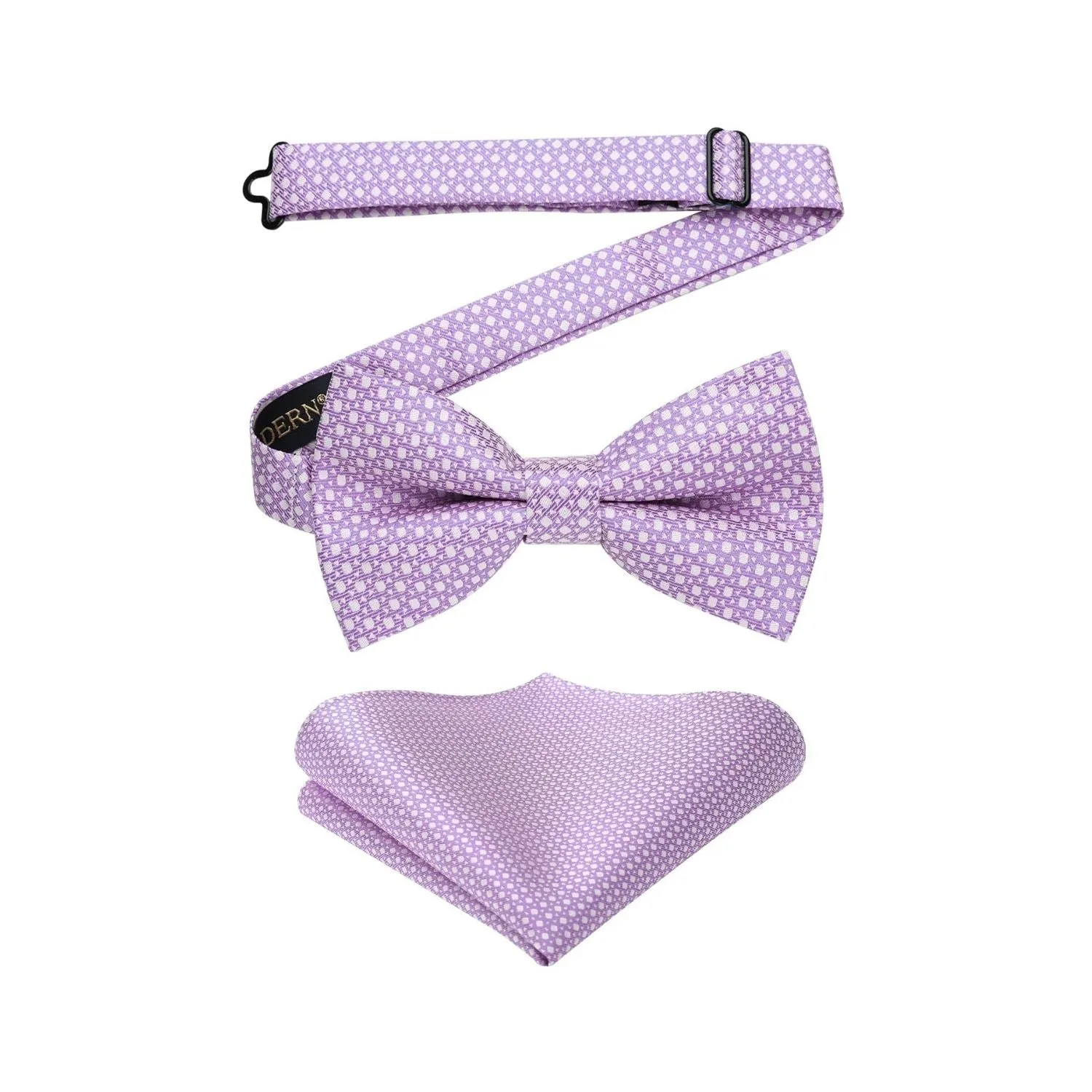 Houndstooth Pre-Tied Bow Tie & Pocket Square - 01-PURPLE1