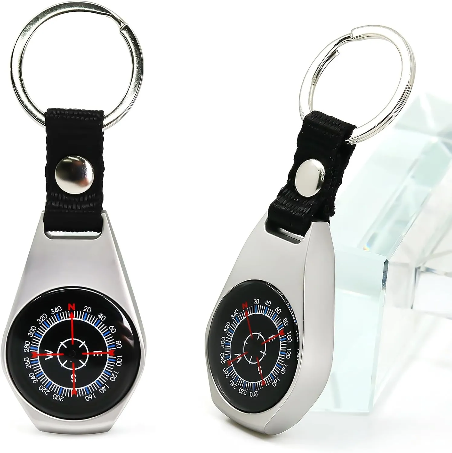 Keychain Pocket Backpack Compass Equipment, 2 Pack Key Ring Survival Mini Metal Compass, Bulk Compass for Men Kids Hiking, Suunto, Camping, Teacher