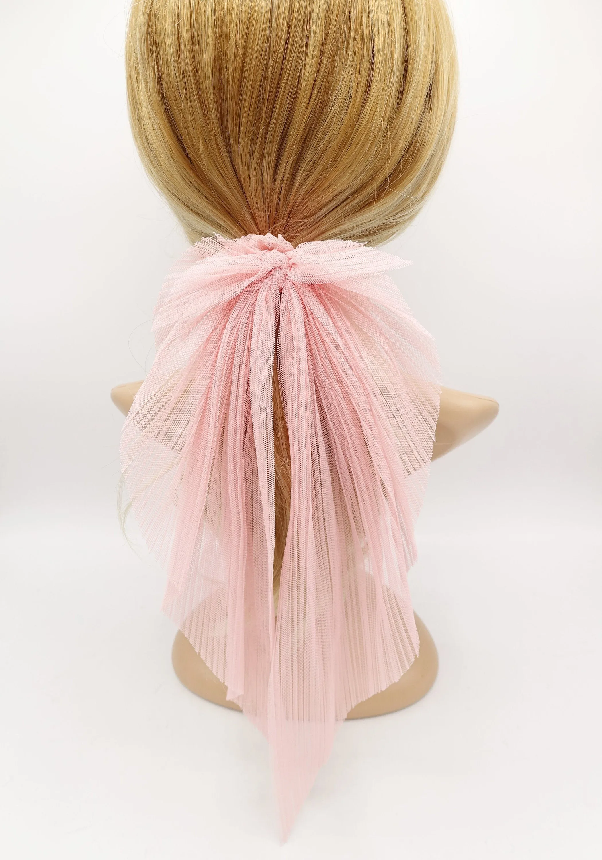 mesh pleated long tail scrunchies bow knot scrunchie women elastic hair tie accessories