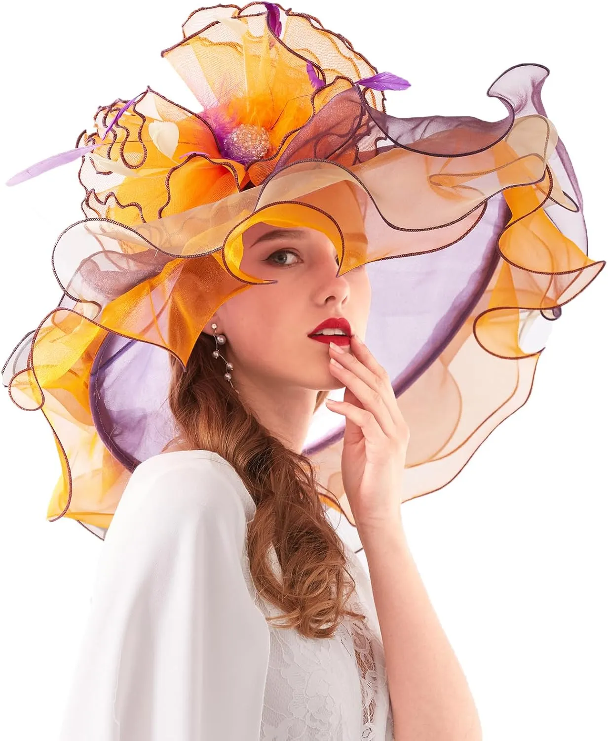 Women Hats Headband Hairpin Organza Fascinator Church Hat Floral Tea Party Wedding Hat