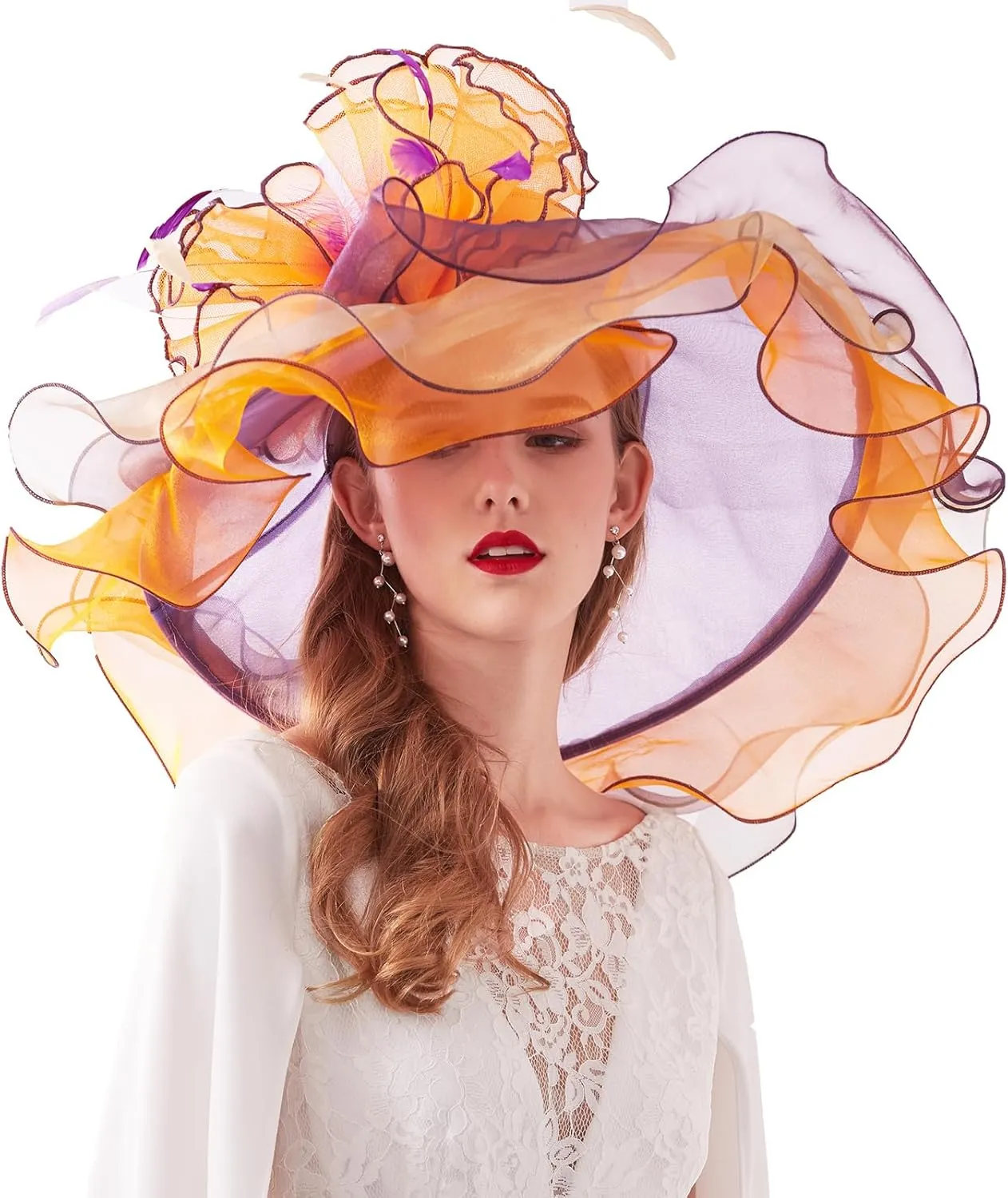 Women Hats Headband Hairpin Organza Fascinator Church Hat Floral Tea Party Wedding Hat