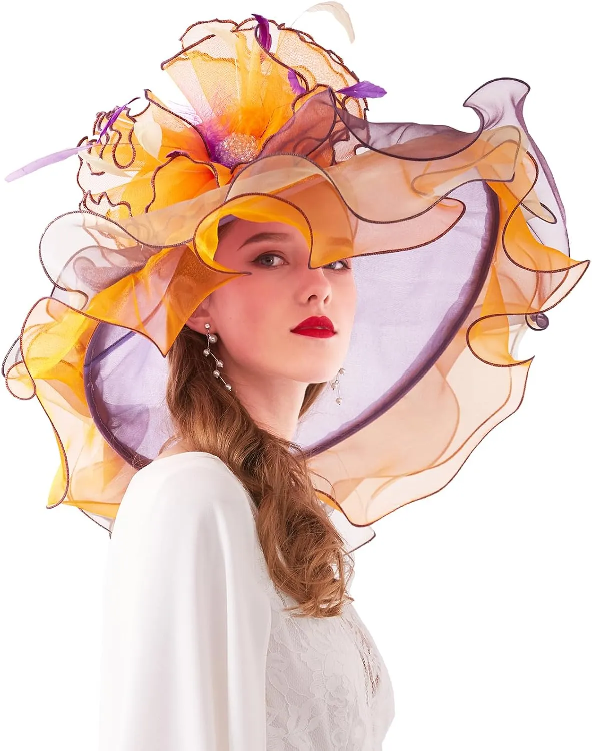 Women Hats Headband Hairpin Organza Fascinator Church Hat Floral Tea Party Wedding Hat