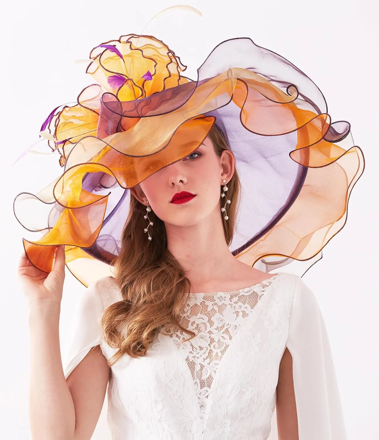Women Hats Headband Hairpin Organza Fascinator Church Hat Floral Tea Party Wedding Hat