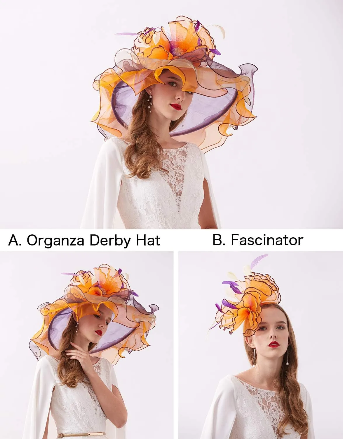 Women Hats Headband Hairpin Organza Fascinator Church Hat Floral Tea Party Wedding Hat