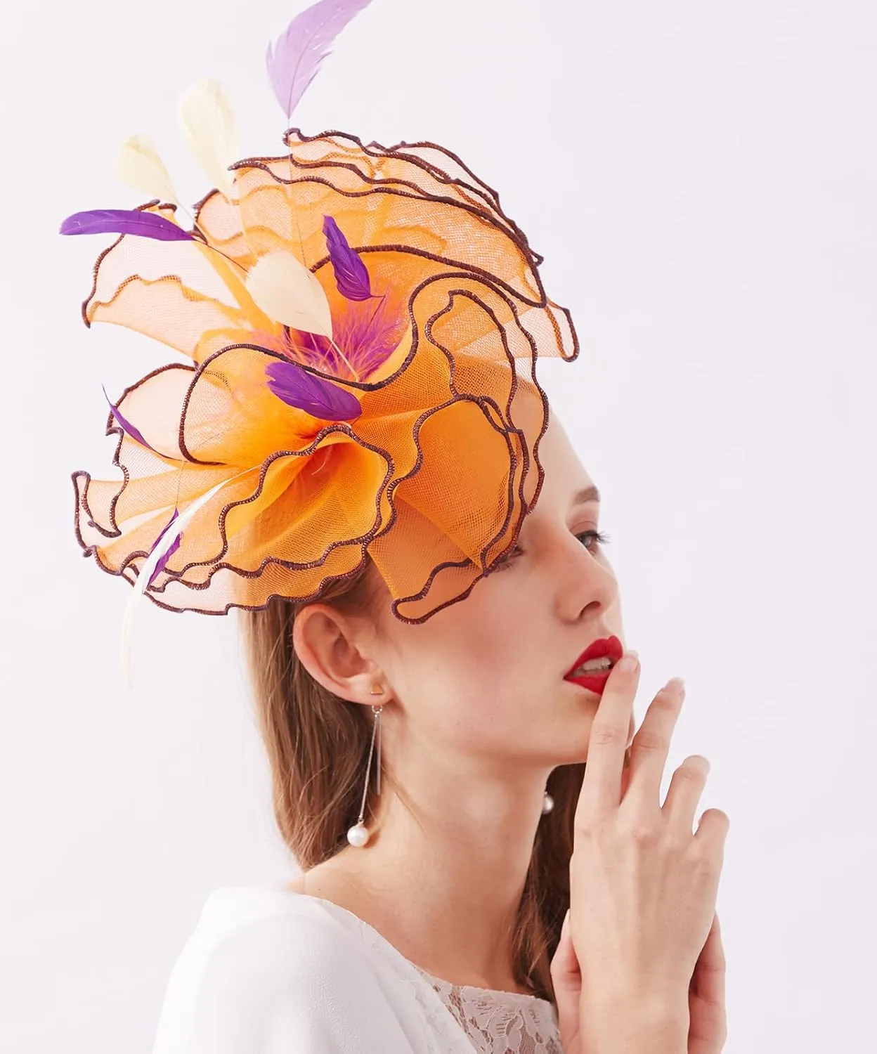 Women Hats Headband Hairpin Organza Fascinator Church Hat Floral Tea Party Wedding Hat